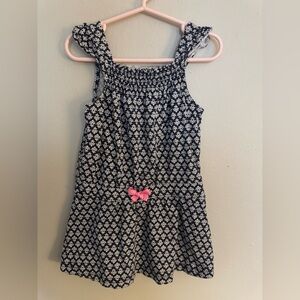 Carters navy blue and white patterned, sleeveless dress with pink bow size 5